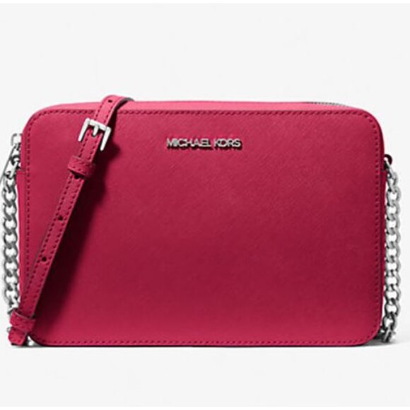 Michael Kors Handbags - $258 Michael Kors Jet Set Large Saffiano Leather Crossbody Bag Raspberry
